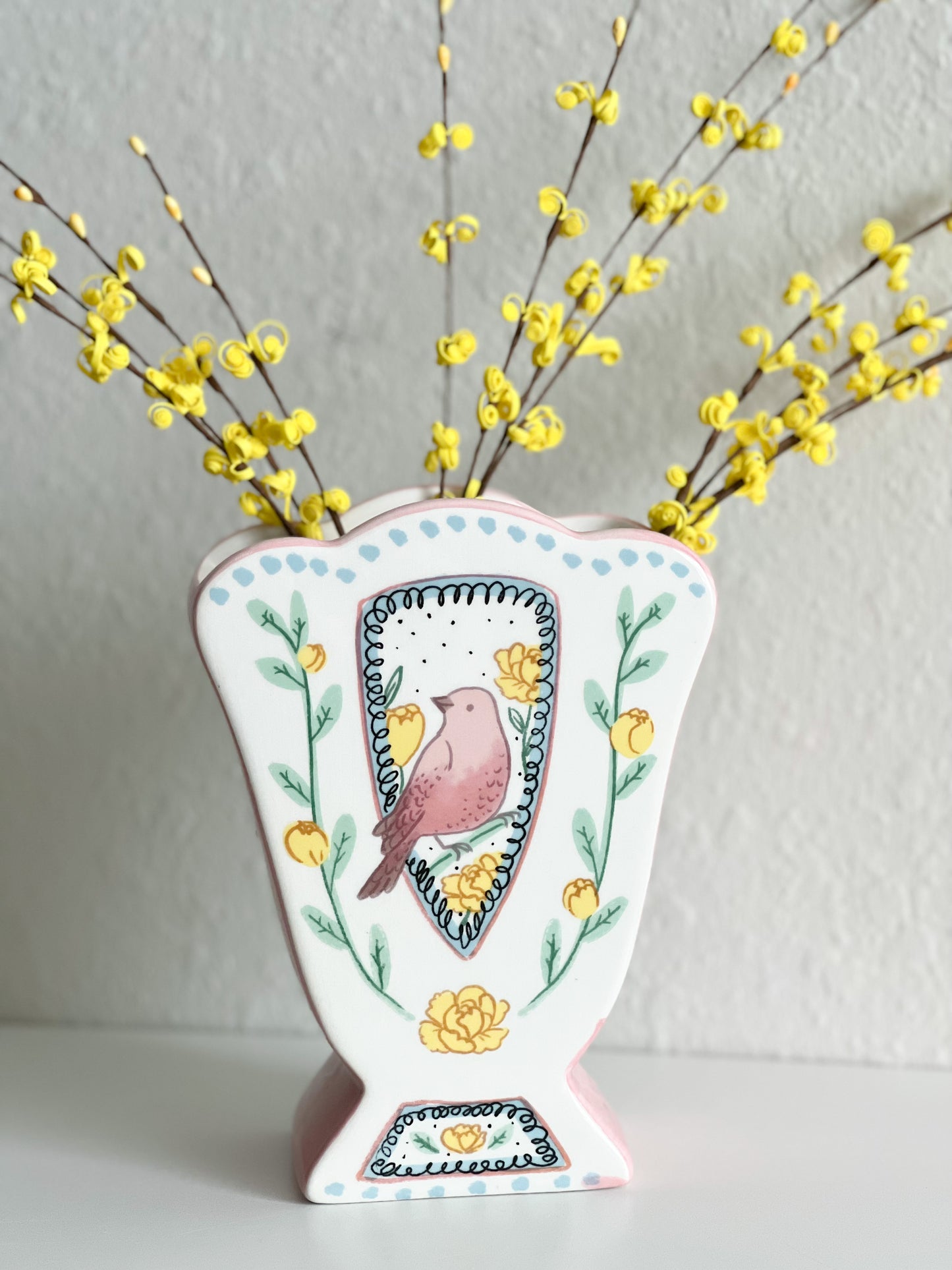 Whimsical Fan Bird Vase